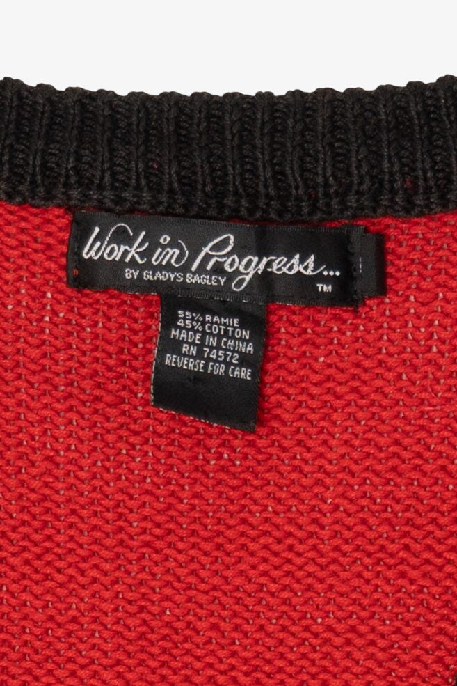 Vintage Red Work in Progress Ugly Christmas Cardigan (1990s)