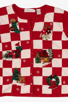 Vintage Red Checkered Dress Barn Ugly Christmas Cardigan (2000s)