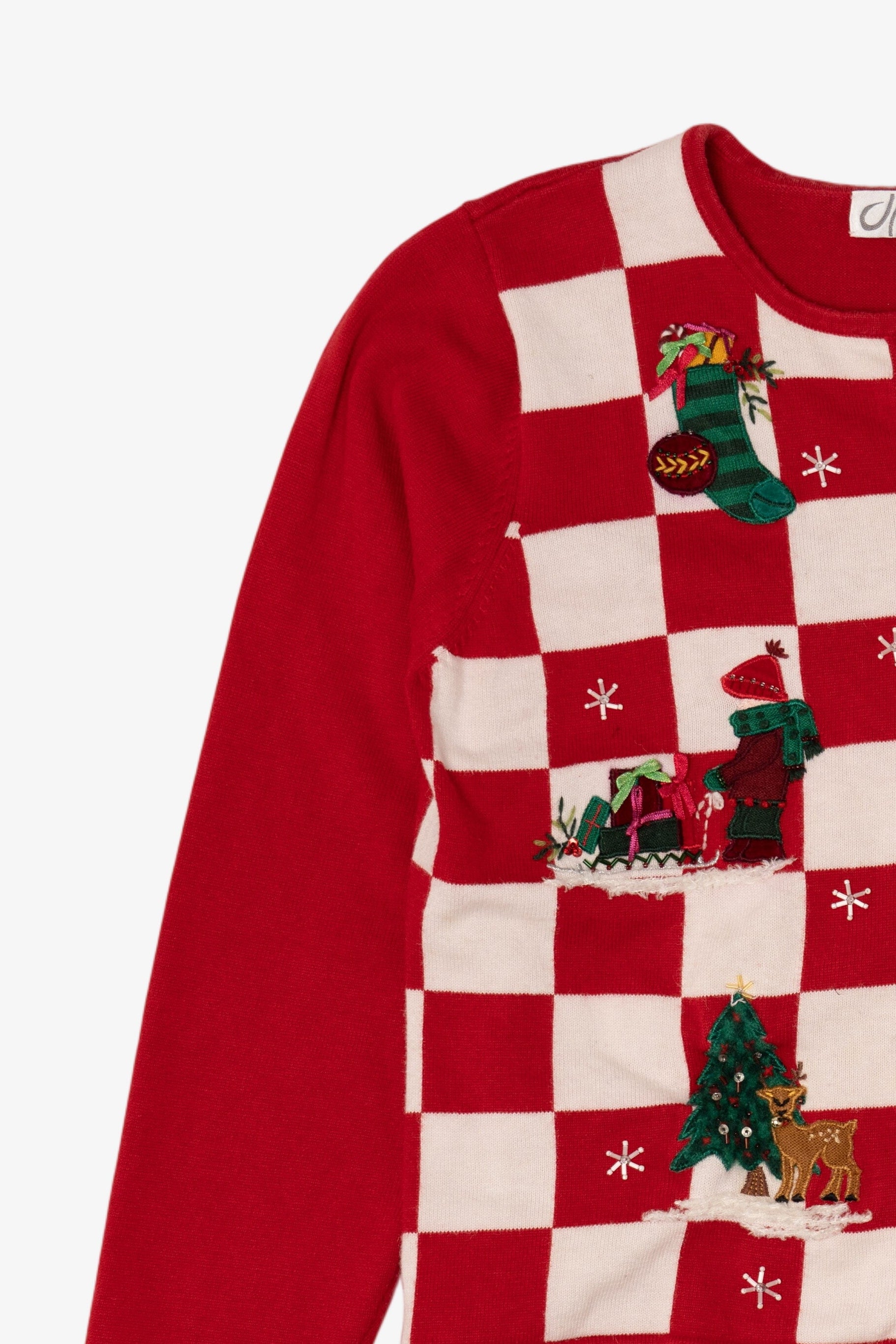 Vintage Red Checkered Dress Barn Ugly Christmas Cardigan (2000s)