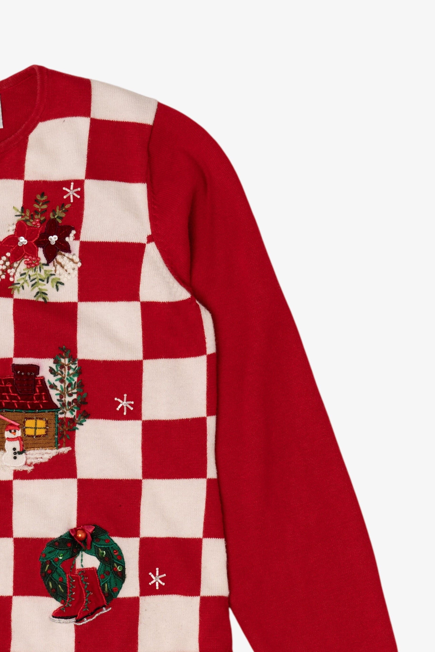 Vintage Red Checkered Dress Barn Ugly Christmas Cardigan (2000s)