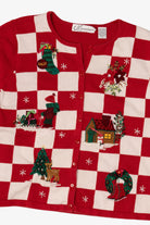 Vintage Red Checkered Dress Barn Ugly Christmas Cardigan (2000s)