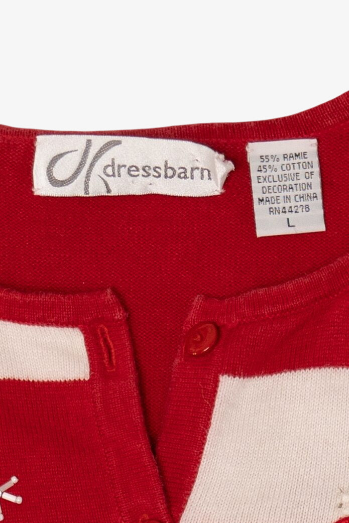 Vintage Red Checkered Dress Barn Ugly Christmas Cardigan (2000s)