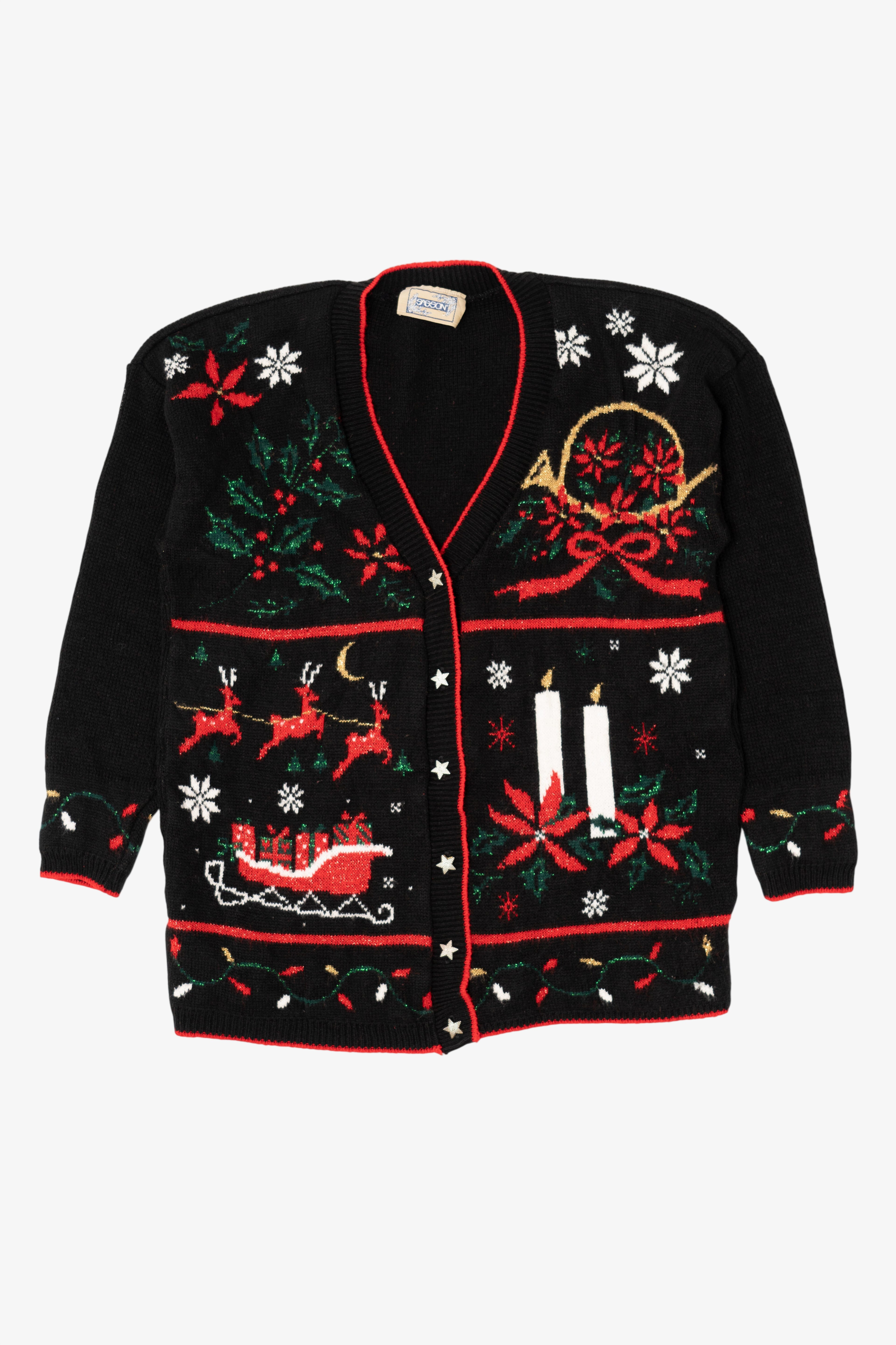 Vintage Black SASSON Ugly Christmas Cardigan (1990s)