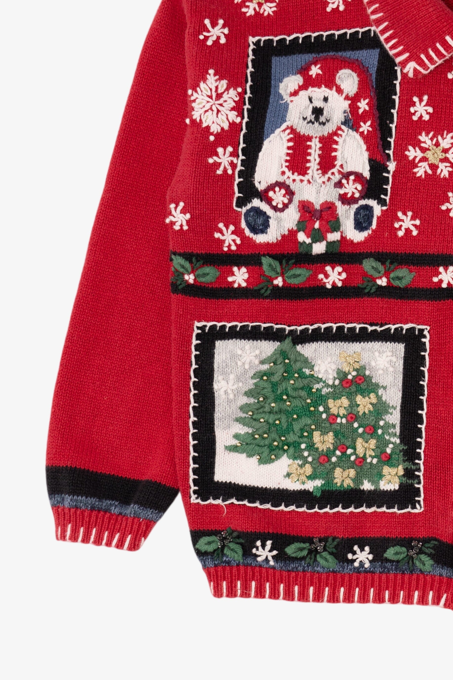 Vintage Red Tiara International Ugly Christmas Cardigan (2000s)