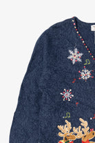 Vintage Blue Tiara International Reindeer Singing Ugly Christmas Cardigan (2000s)
