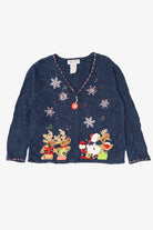 Vintage Blue Tiara International Reindeer Singing Ugly Christmas Cardigan (2000s)