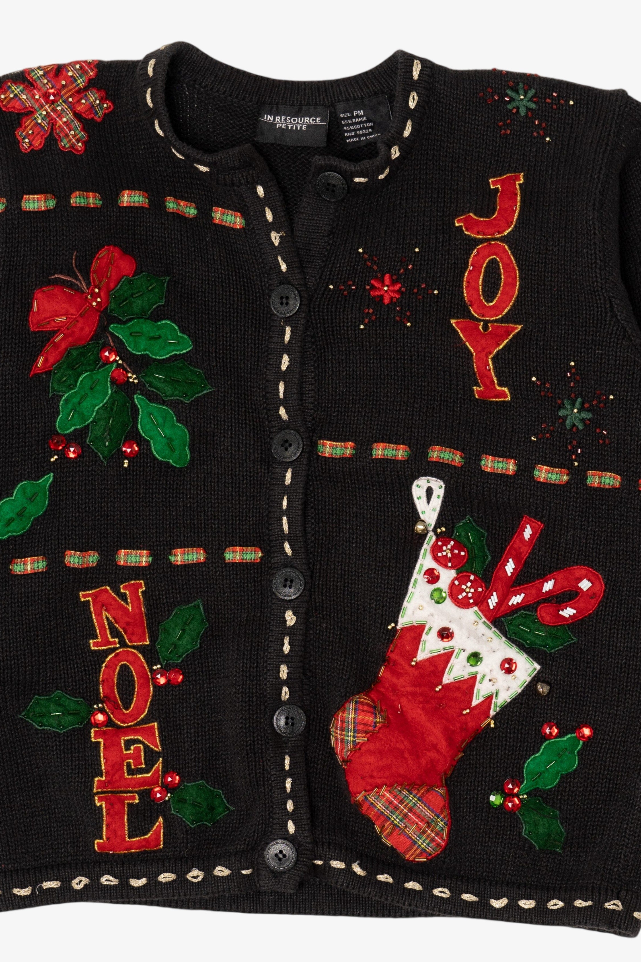 Vintage Black In Resource Stockings Ugly Christmas Cardigan (1990s)