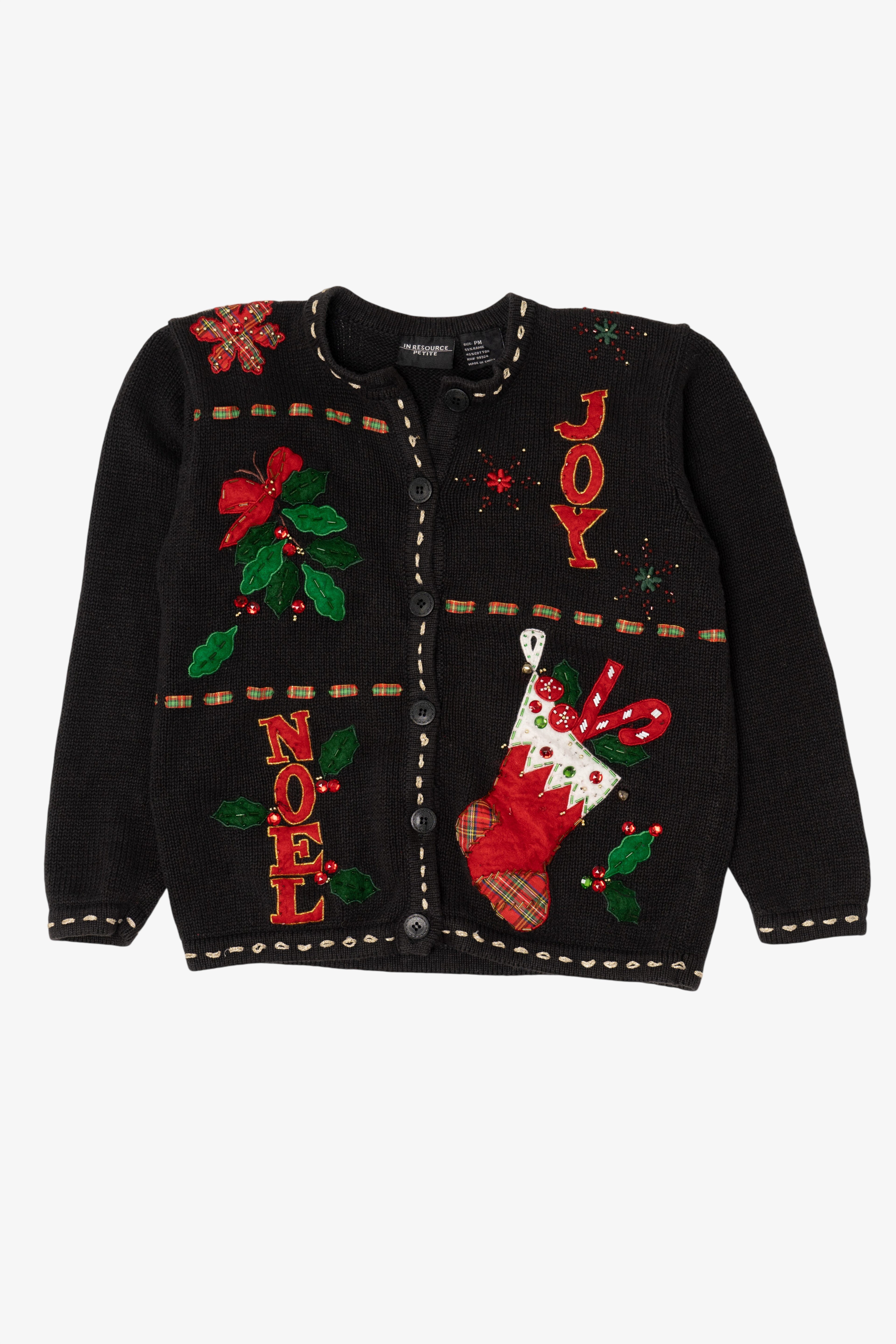 Vintage Black In Resource Stockings Ugly Christmas Cardigan (1990s)