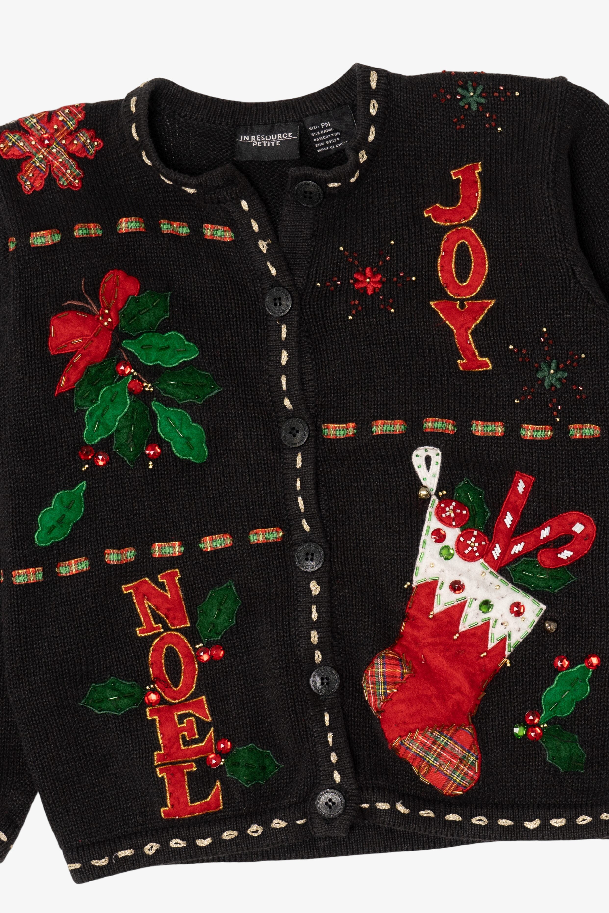 Vintage Black In Resource Stockings Ugly Christmas Cardigan (1990s)