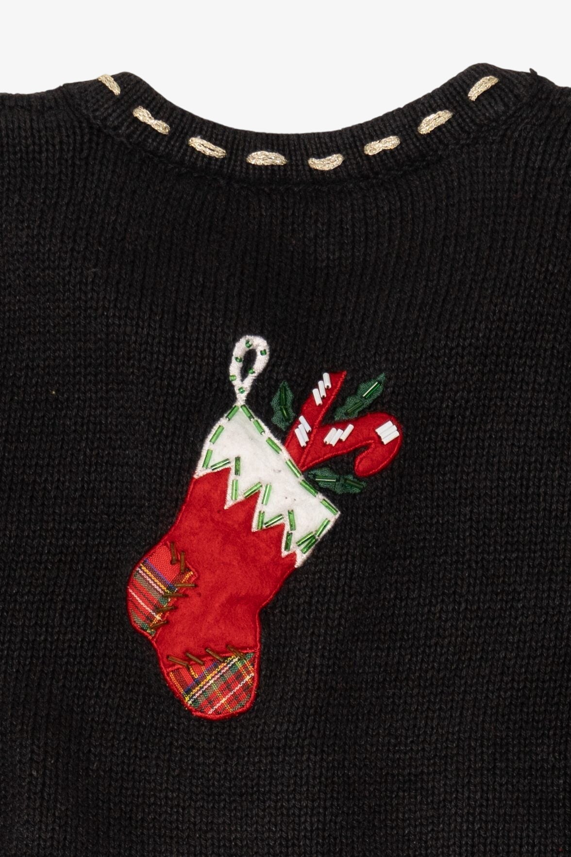 Vintage Black In Resource Stockings Ugly Christmas Cardigan (1990s)