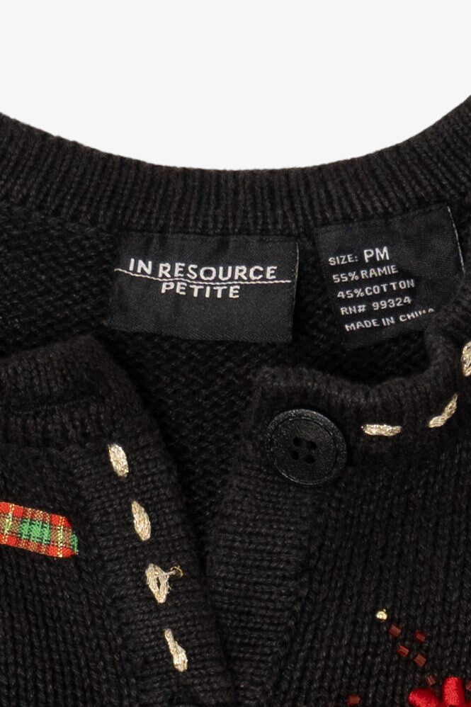 Vintage Black In Resource Stockings Ugly Christmas Cardigan (1990s)