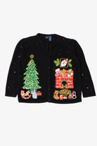 Vintage Black Basic Editions Presents Ugly Christmas Cardigan (1990s)