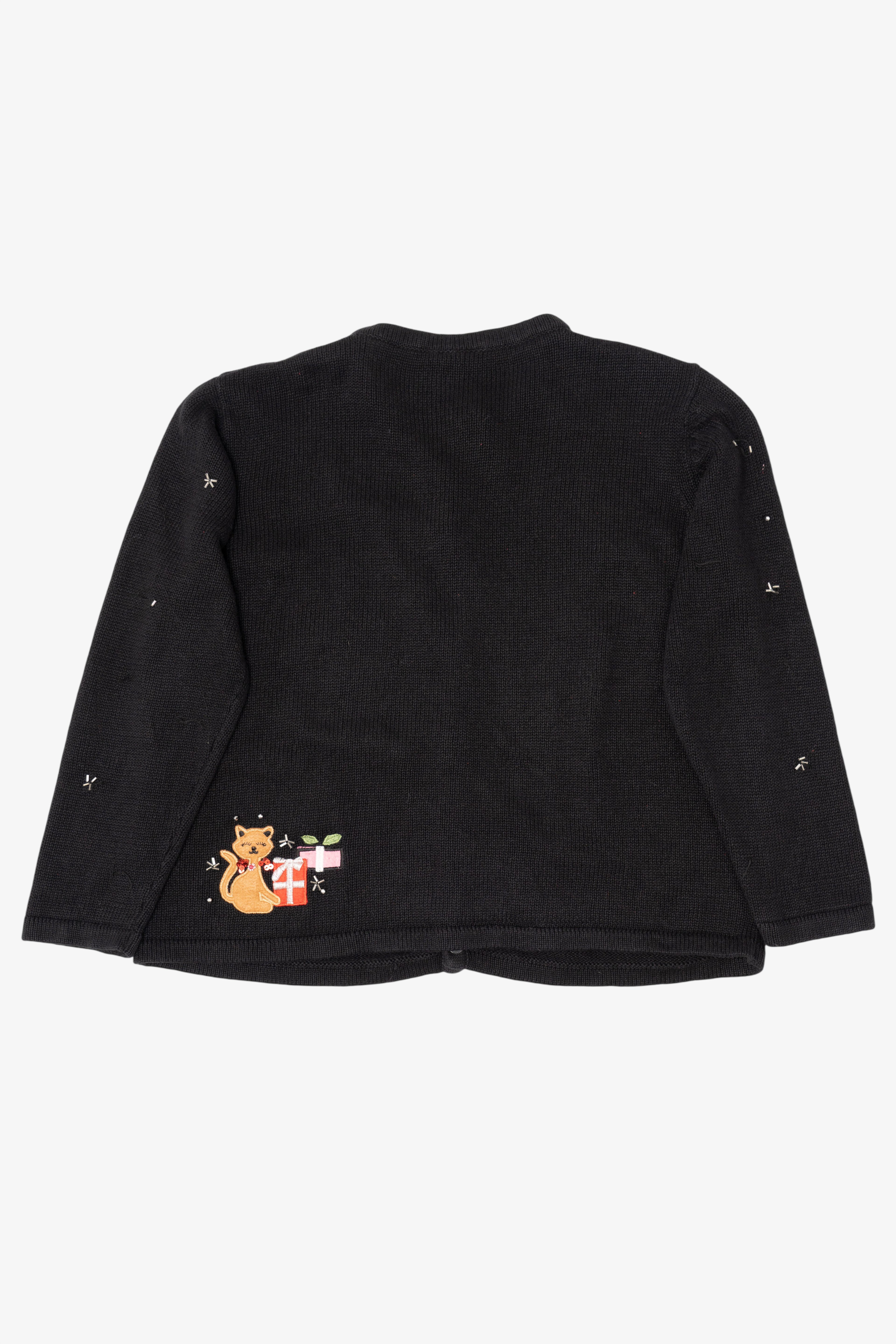 Vintage Black Basic Editions Presents Ugly Christmas Cardigan (1990s)