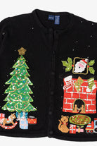 Vintage Black Basic Editions Presents Ugly Christmas Cardigan (1990s)
