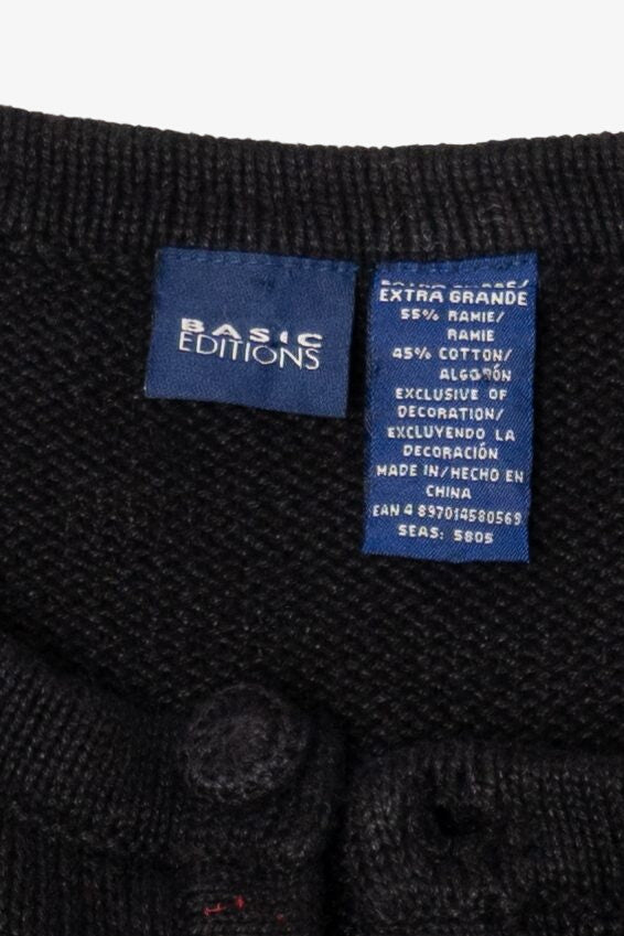 Vintage Black Basic Editions Presents Ugly Christmas Cardigan (1990s)