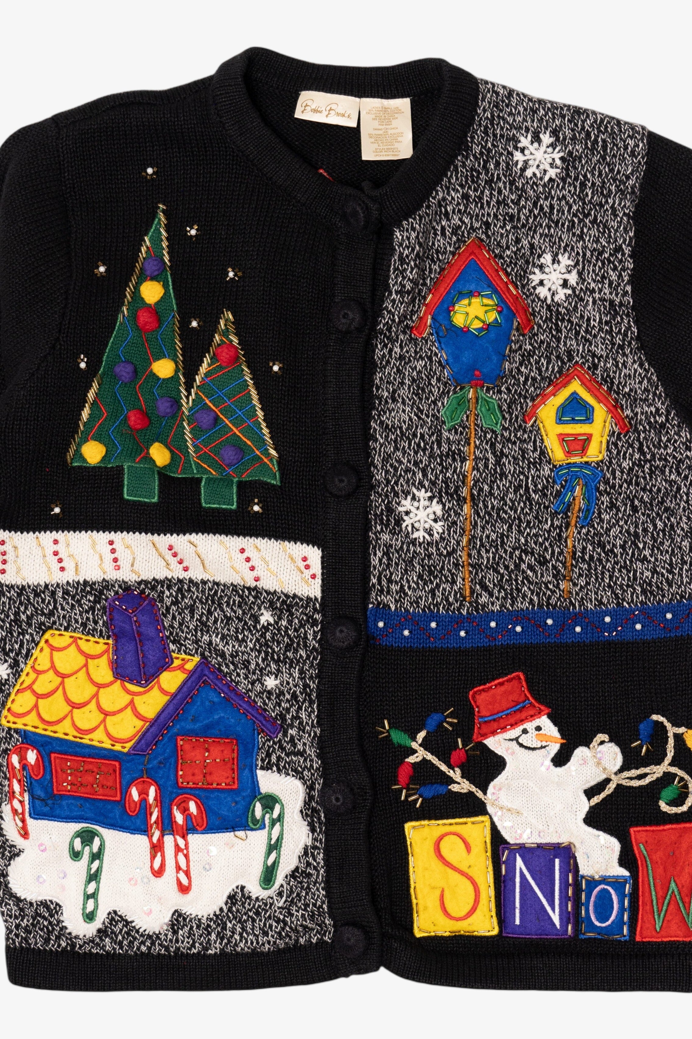 Vintage Black Bobbie Brooks Ugly Christmas Cardigan (1990s)