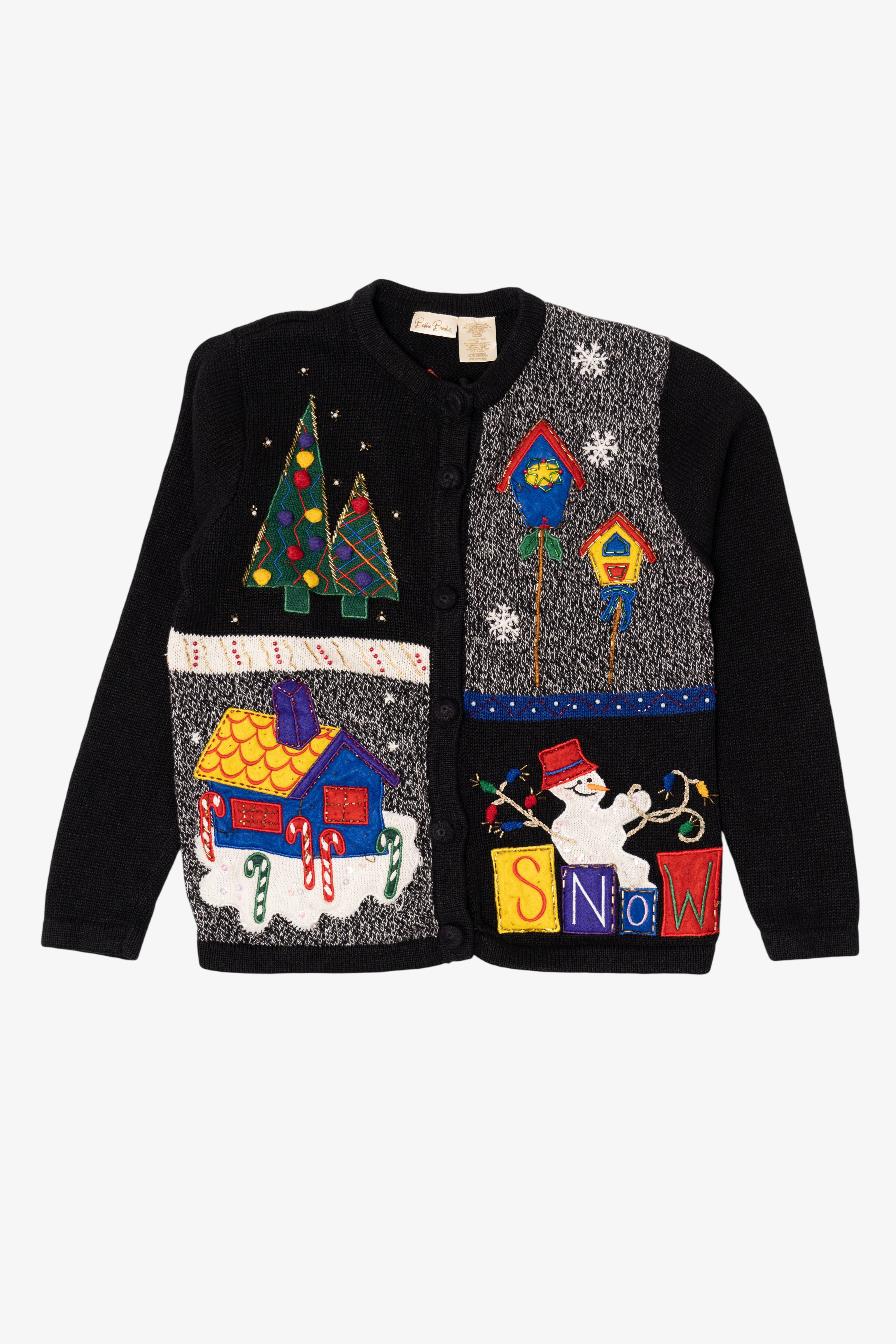 Vintage Black Bobbie Brooks Ugly Christmas Cardigan (1990s)