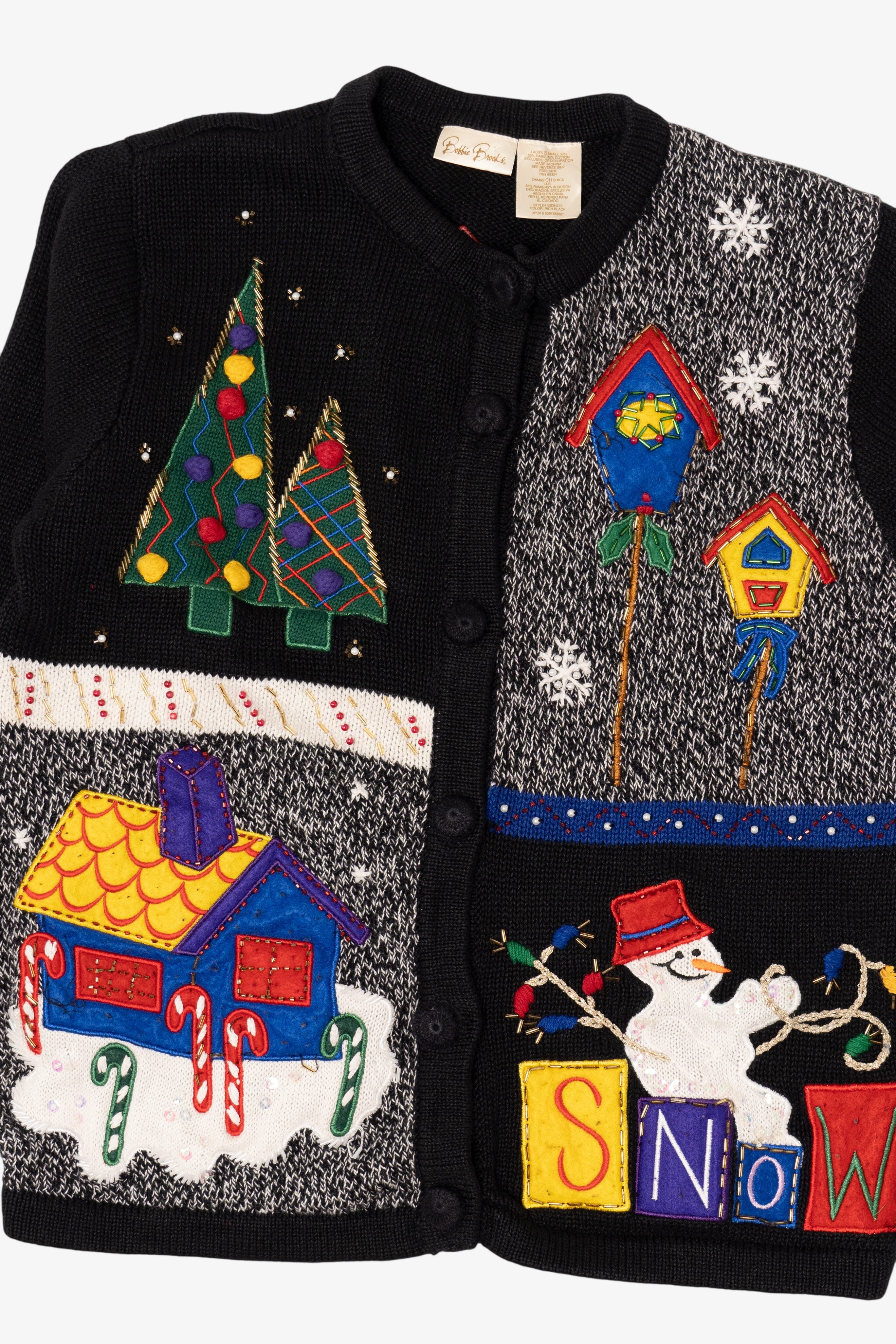 Vintage Black Bobbie Brooks Ugly Christmas Cardigan (1990s)