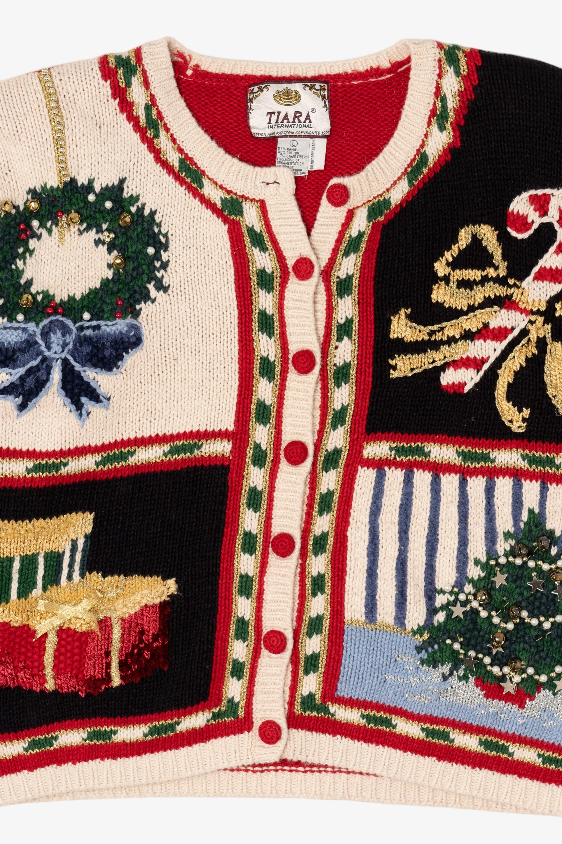 Vintage Red Tiara International Ugly Christmas Cardigan (1990s)