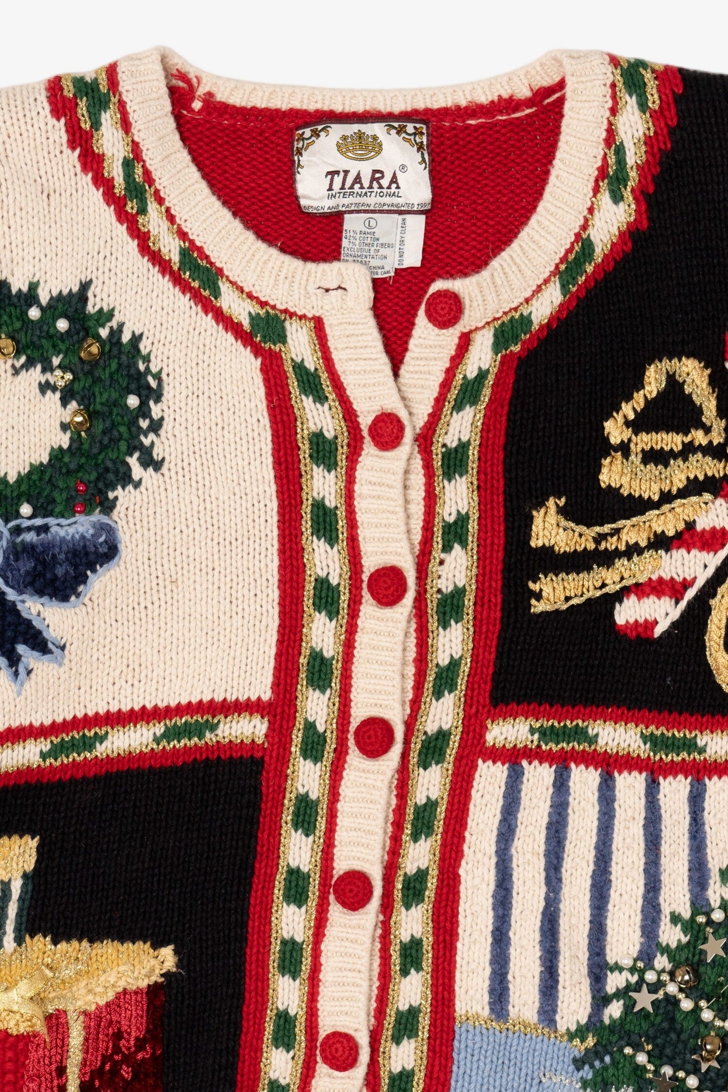 Vintage Red Tiara International Ugly Christmas Cardigan (1990s)