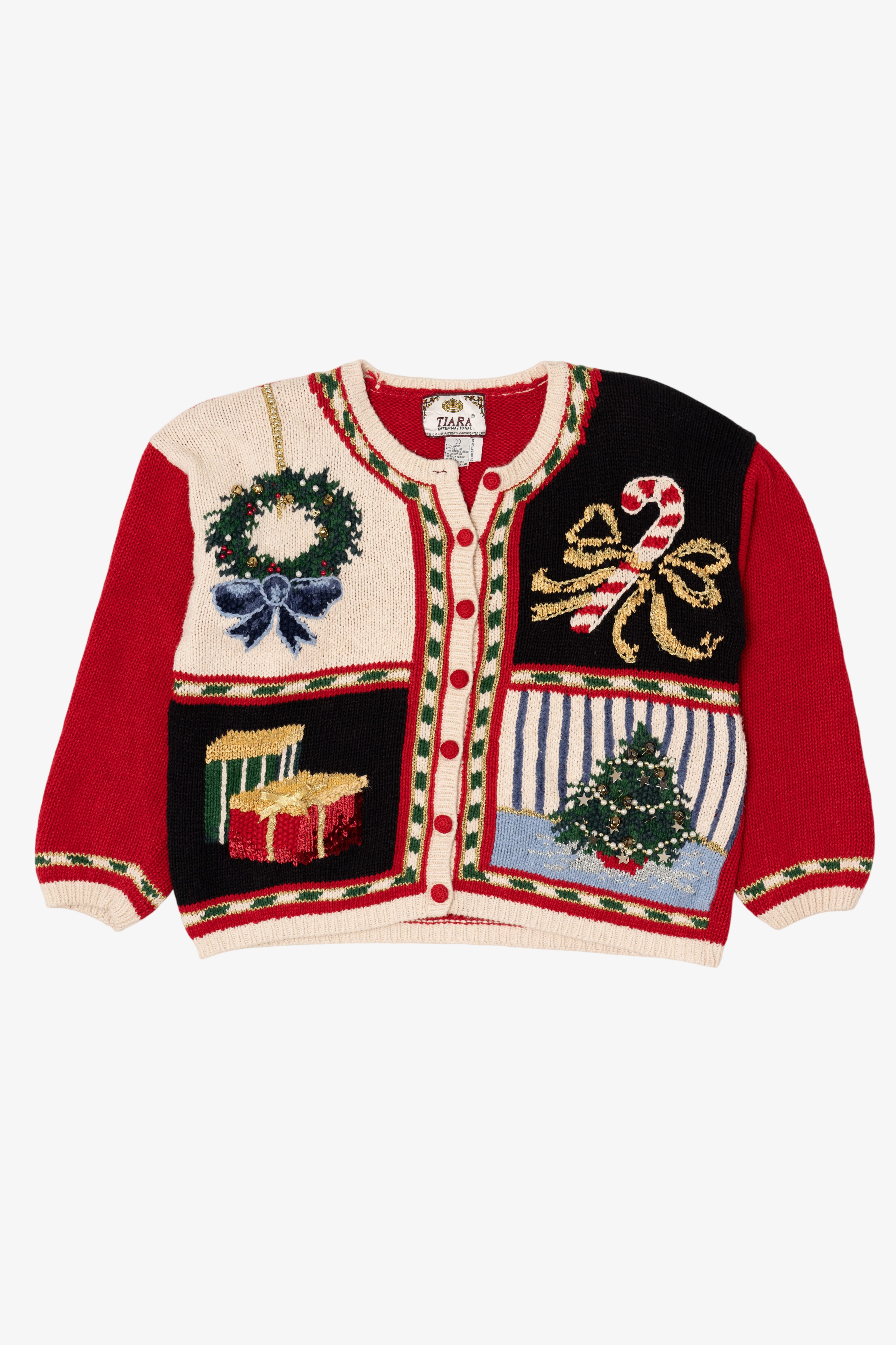 Vintage Red Tiara International Ugly Christmas Cardigan (1990s)