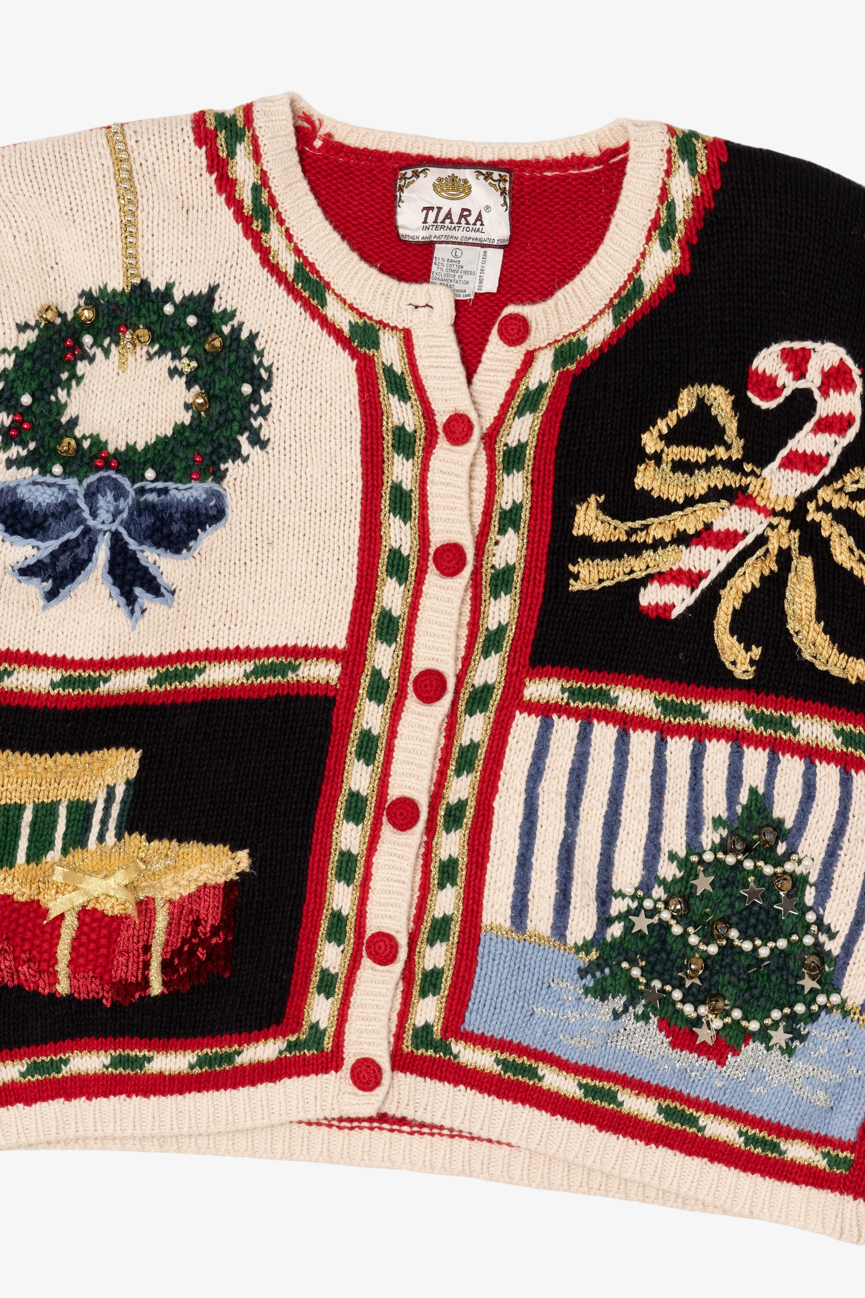 Vintage Red Tiara International Ugly Christmas Cardigan (1990s)