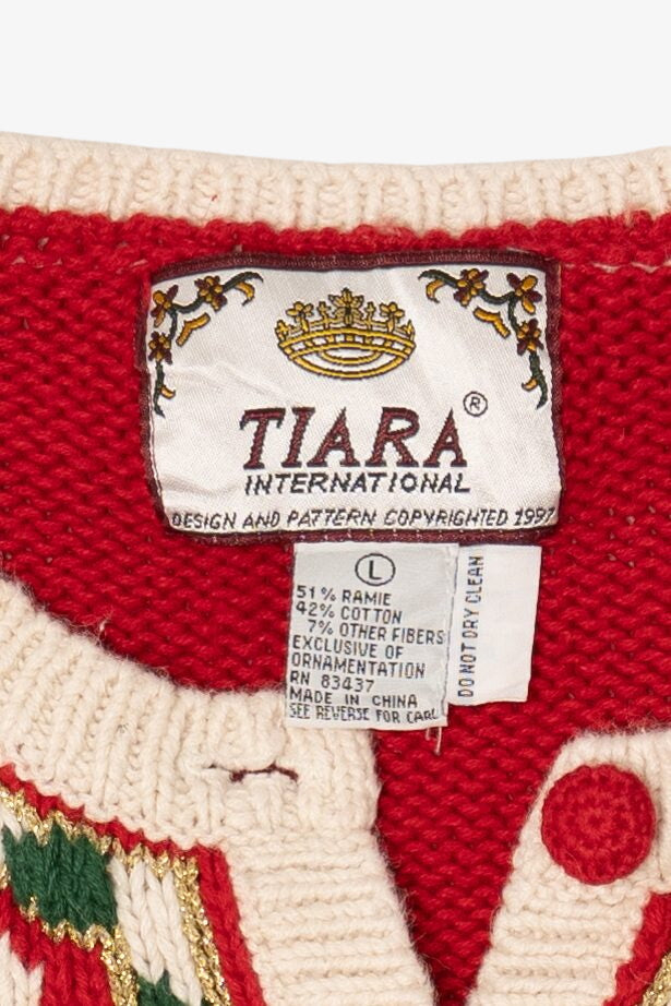 Vintage Red Tiara International Ugly Christmas Cardigan (1990s)