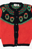Vintage Red B.T Kids Wreaths Ugly Christmas Cardigan (1990s)