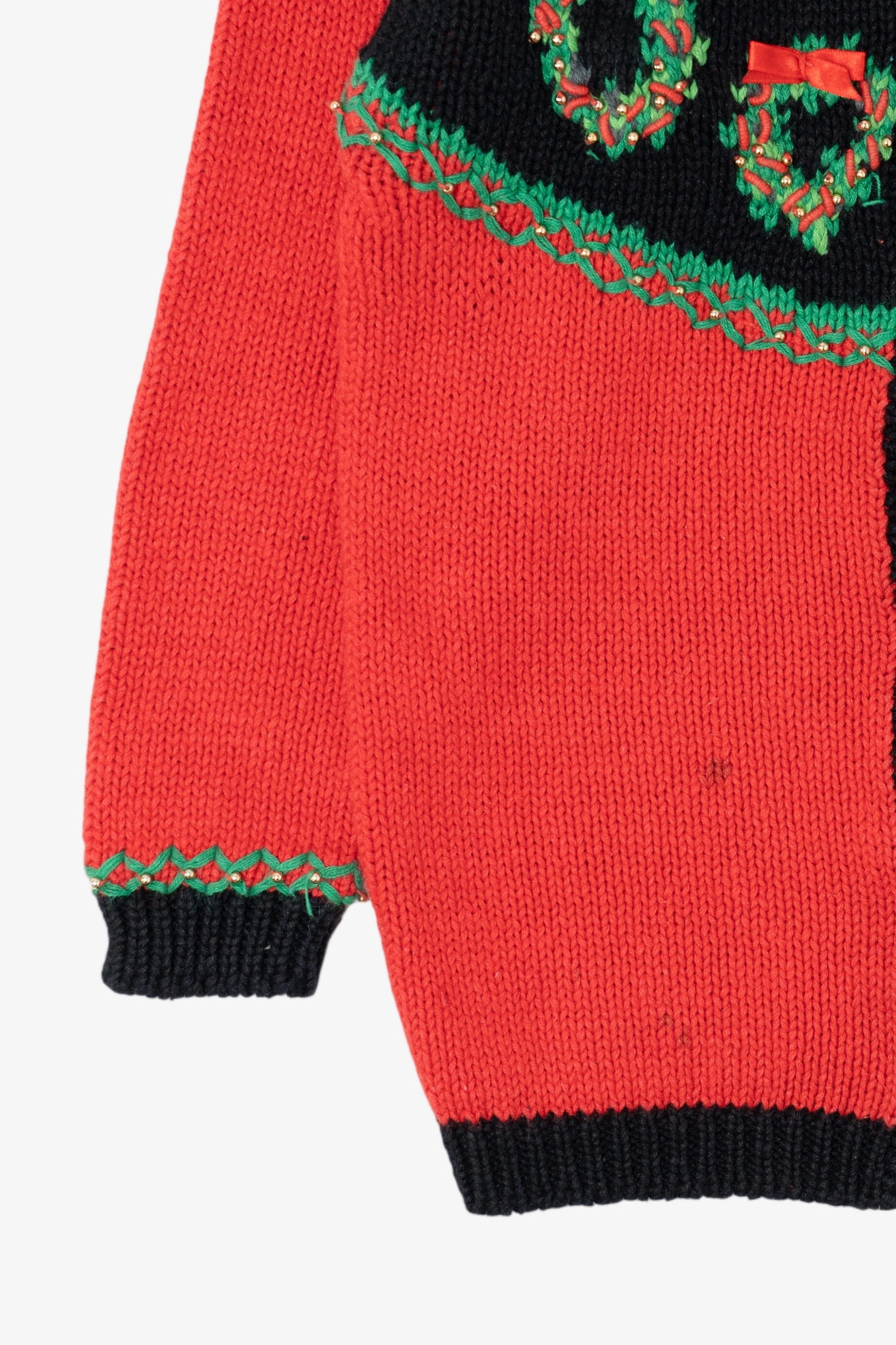 Vintage Red B.T Kids Wreaths Ugly Christmas Cardigan (1990s)