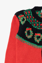 Vintage Red B.T Kids Wreaths Ugly Christmas Cardigan (1990s)