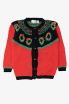 Vintage Red B.T Kids Wreaths Ugly Christmas Cardigan (1990s)