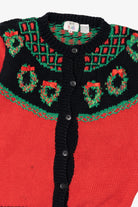 Vintage Red B.T Kids Wreaths Ugly Christmas Cardigan (1990s)