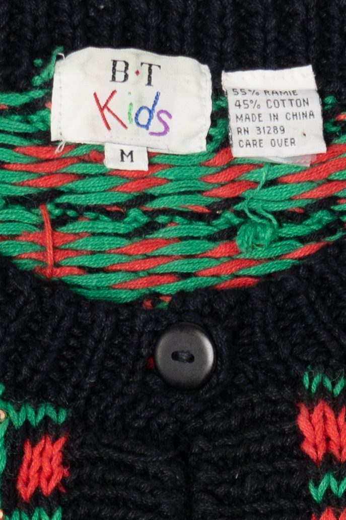 Vintage Red B.T Kids Wreaths Ugly Christmas Cardigan (1990s)