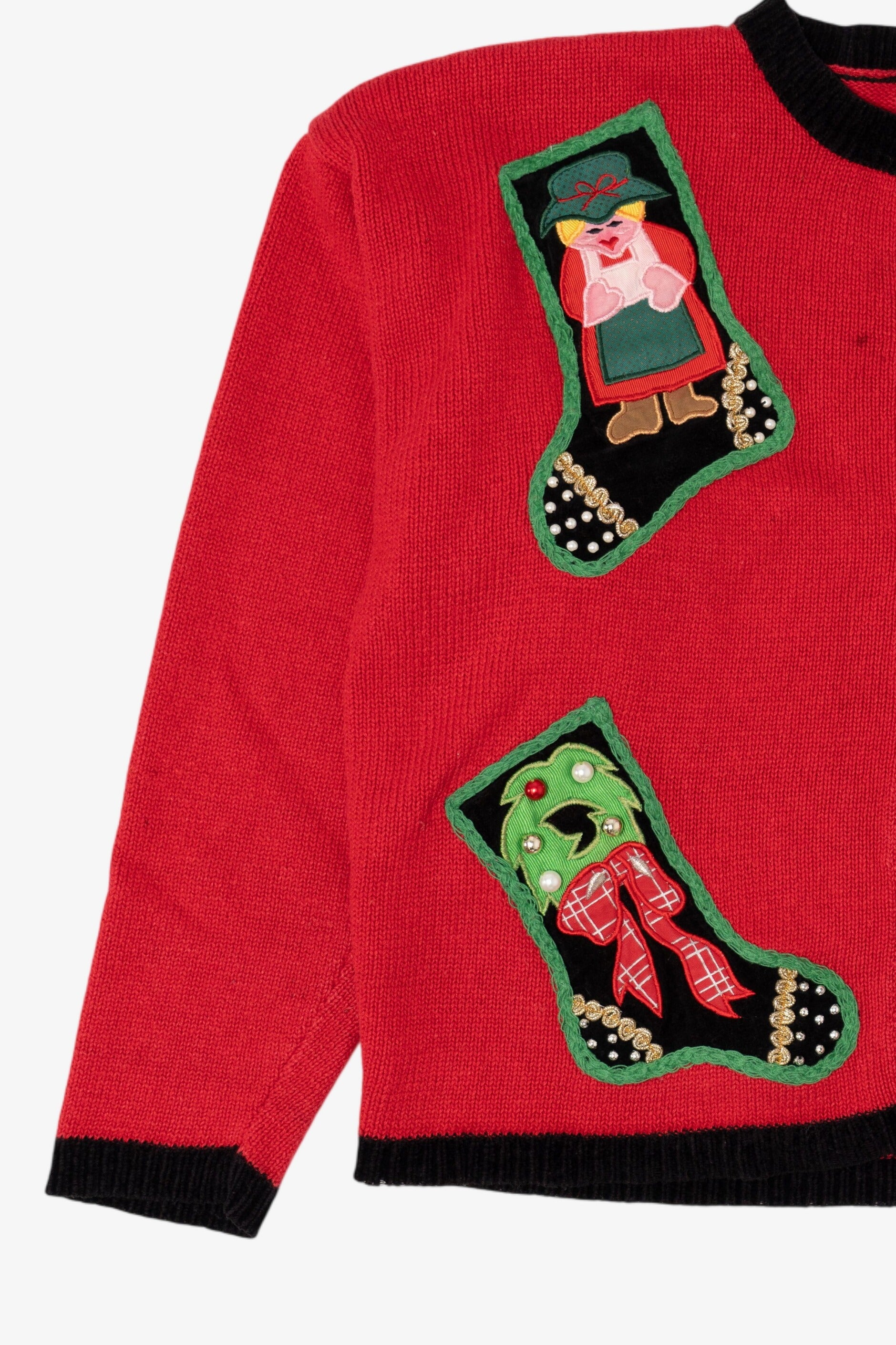 Vintage Red Samantha Taylor Stockings Ugly Christmas Cardigan (1990s)