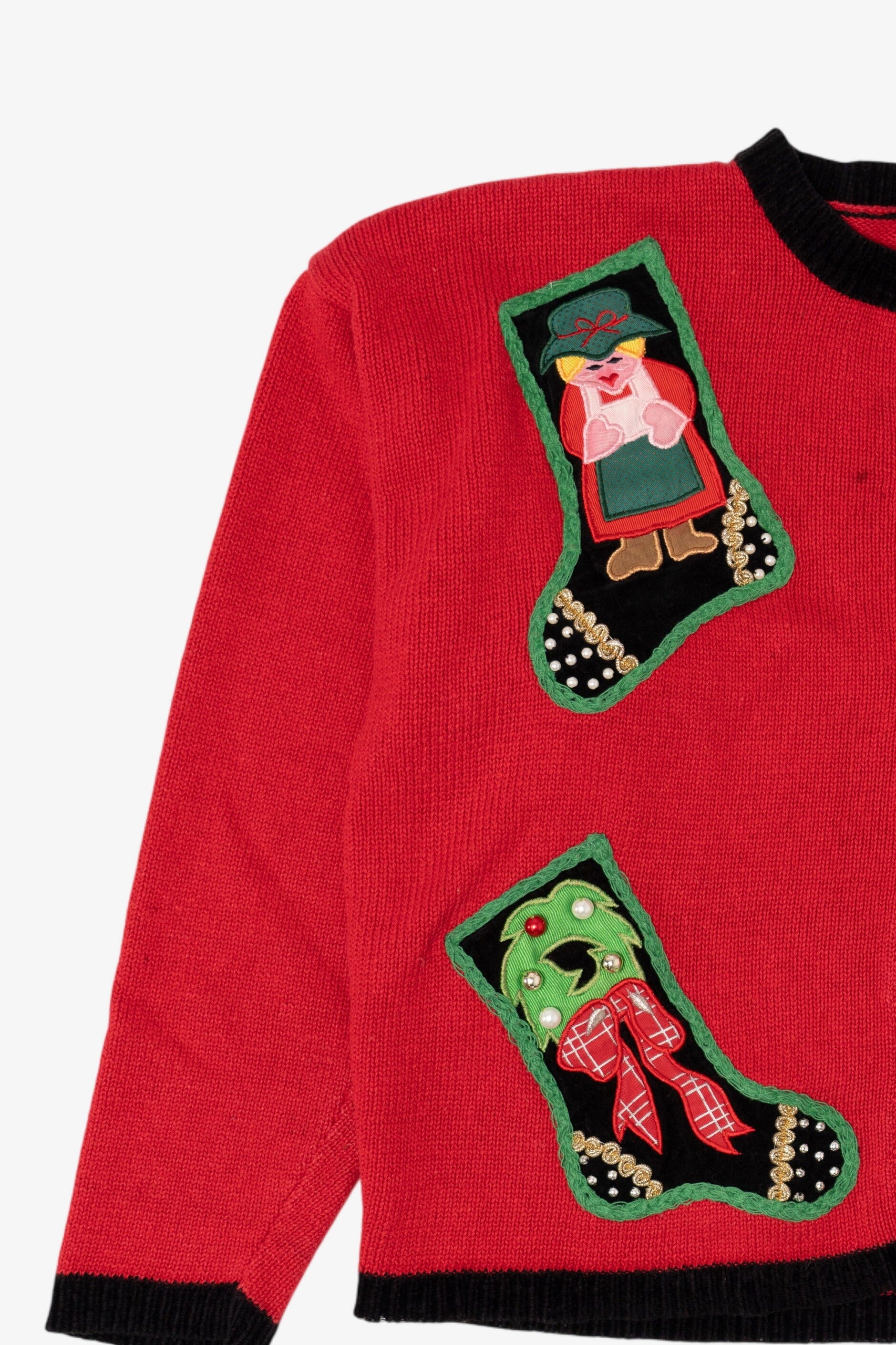 Vintage Red Samantha Taylor Stockings Ugly Christmas Cardigan (1990s)