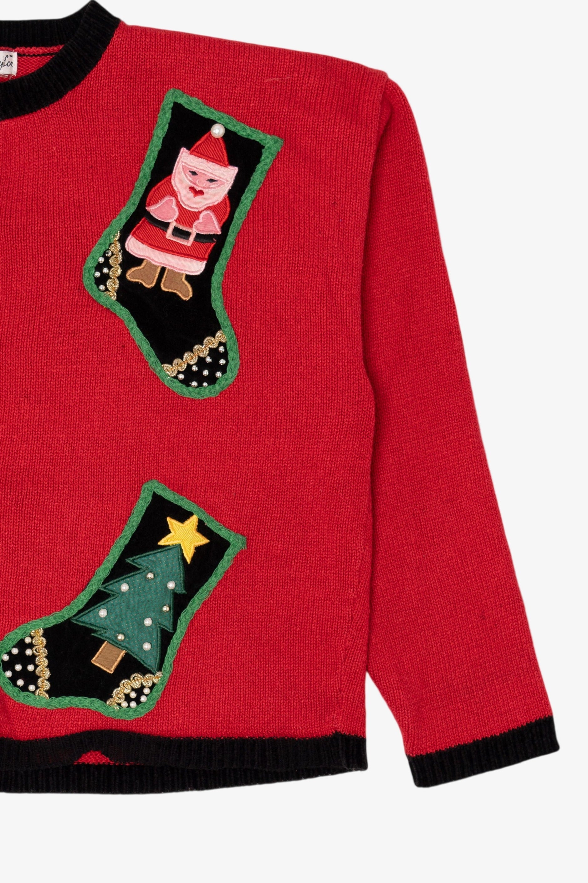 Vintage Red Samantha Taylor Stockings Ugly Christmas Cardigan (1990s)