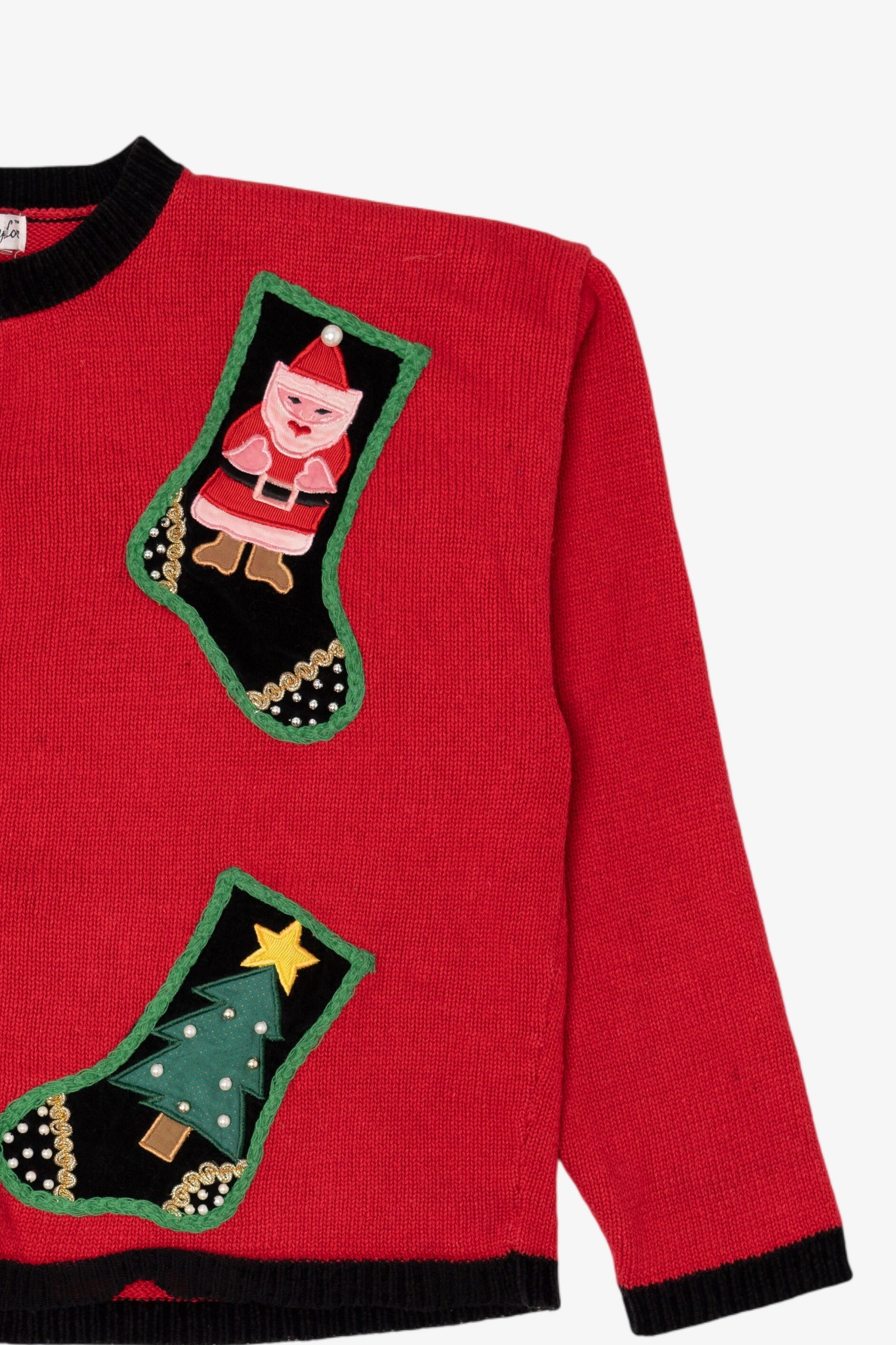 Vintage Red Samantha Taylor Stockings Ugly Christmas Cardigan (1990s)