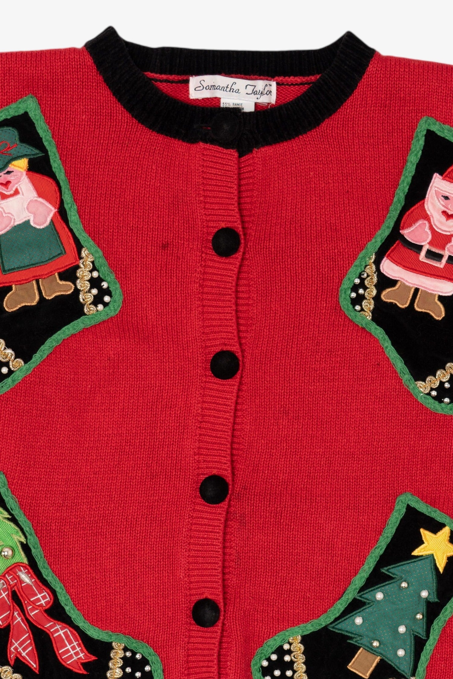 Vintage Red Samantha Taylor Stockings Ugly Christmas Cardigan (1990s)