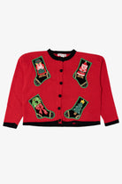 Vintage Red Samantha Taylor Stockings Ugly Christmas Cardigan (1990s)