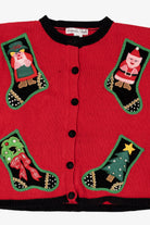 Vintage Red Samantha Taylor Stockings Ugly Christmas Cardigan (1990s)