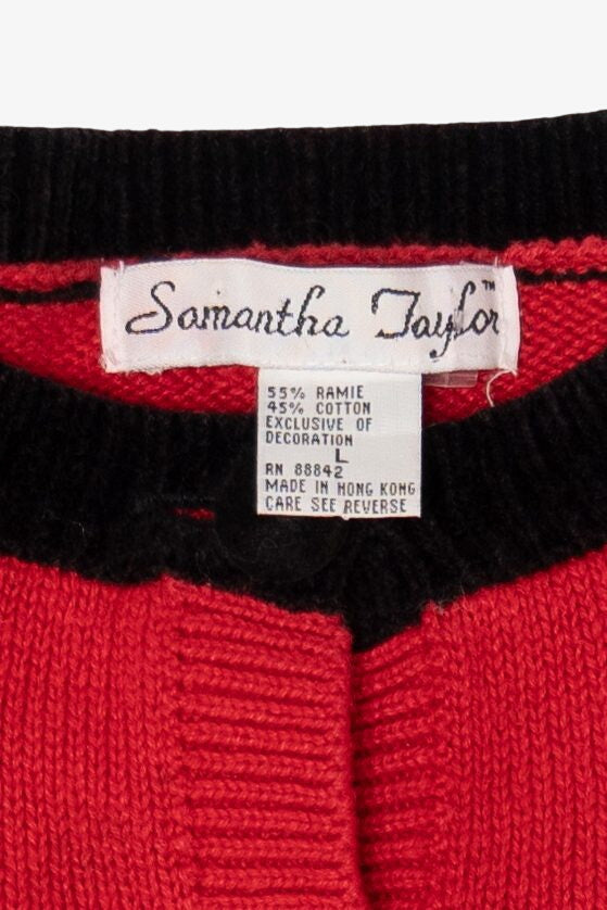 Vintage Red Samantha Taylor Stockings Ugly Christmas Cardigan (1990s)