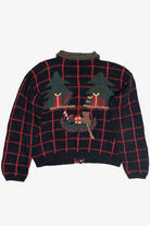 Vintage Fishing Santa Woodsy Theme Ugly Christmas Cardigan (1990s)