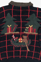 Vintage Fishing Santa Woodsy Theme Ugly Christmas Cardigan (1990s)