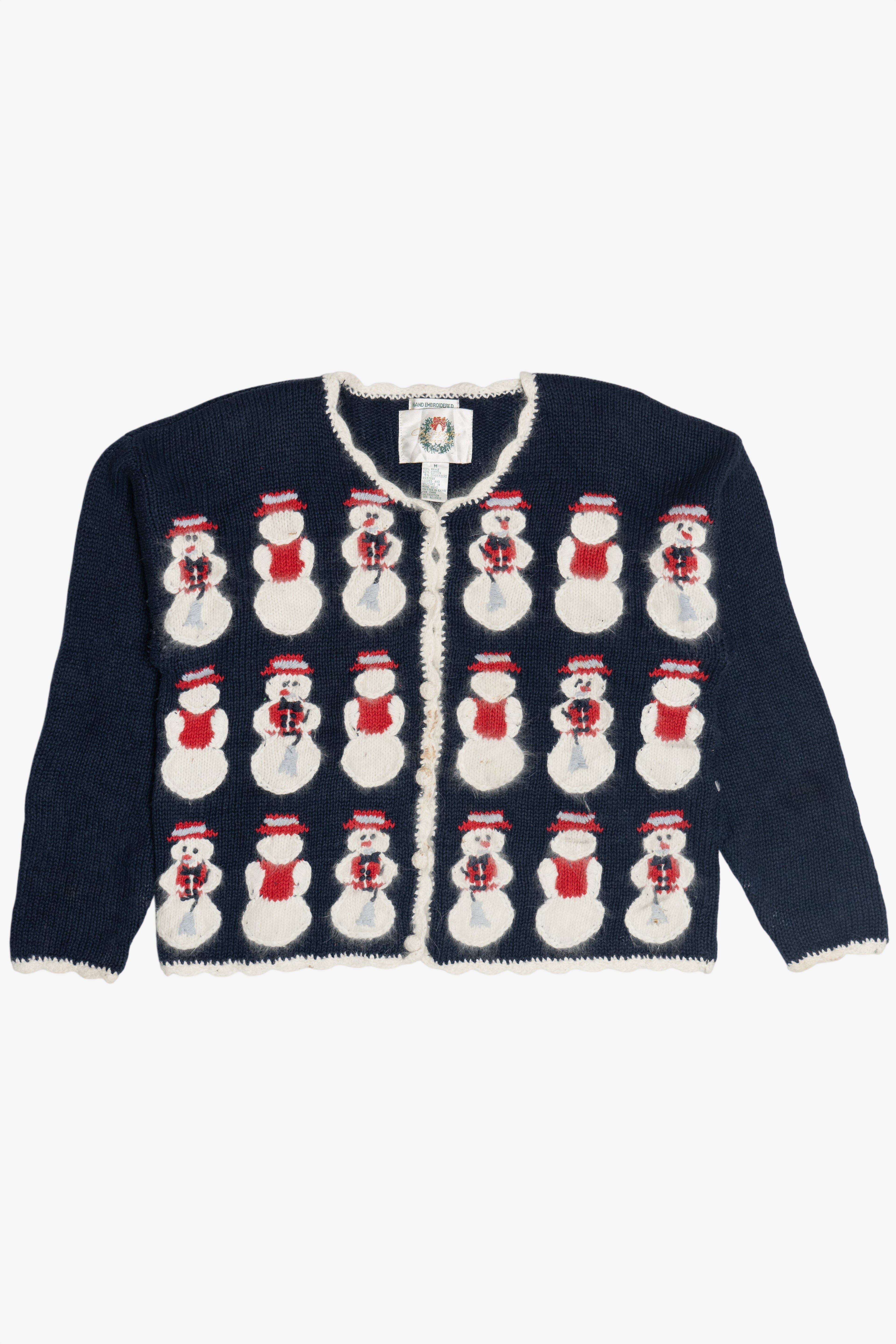 Vintage Christopher & Banks Hand Embroidered Snowmen Ugly Christmas Cardigan (1990s)