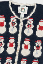 Vintage Christopher & Banks Hand Embroidered Snowmen Ugly Christmas Cardigan (1990s)