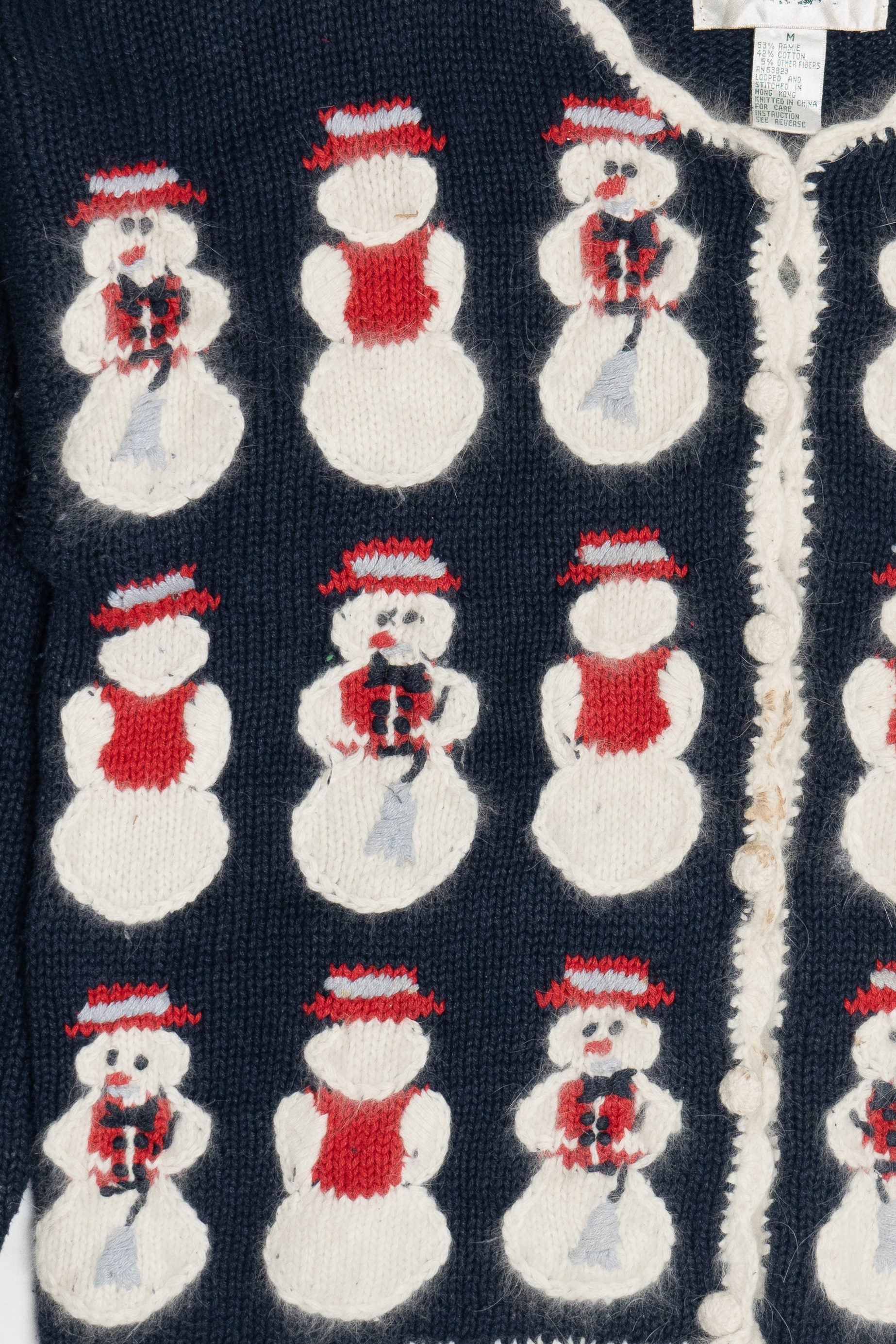 Vintage Christopher & Banks Hand Embroidered Snowmen Ugly Christmas Cardigan (1990s)