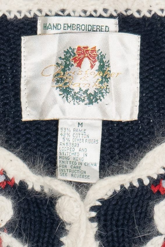 Vintage Christopher & Banks Hand Embroidered Snowmen Ugly Christmas Cardigan (1990s)