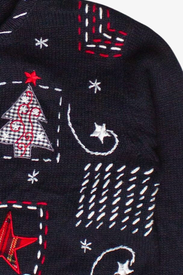 Vintage Embroidered Trees and Stars Patches Ugly Christmas Sweater