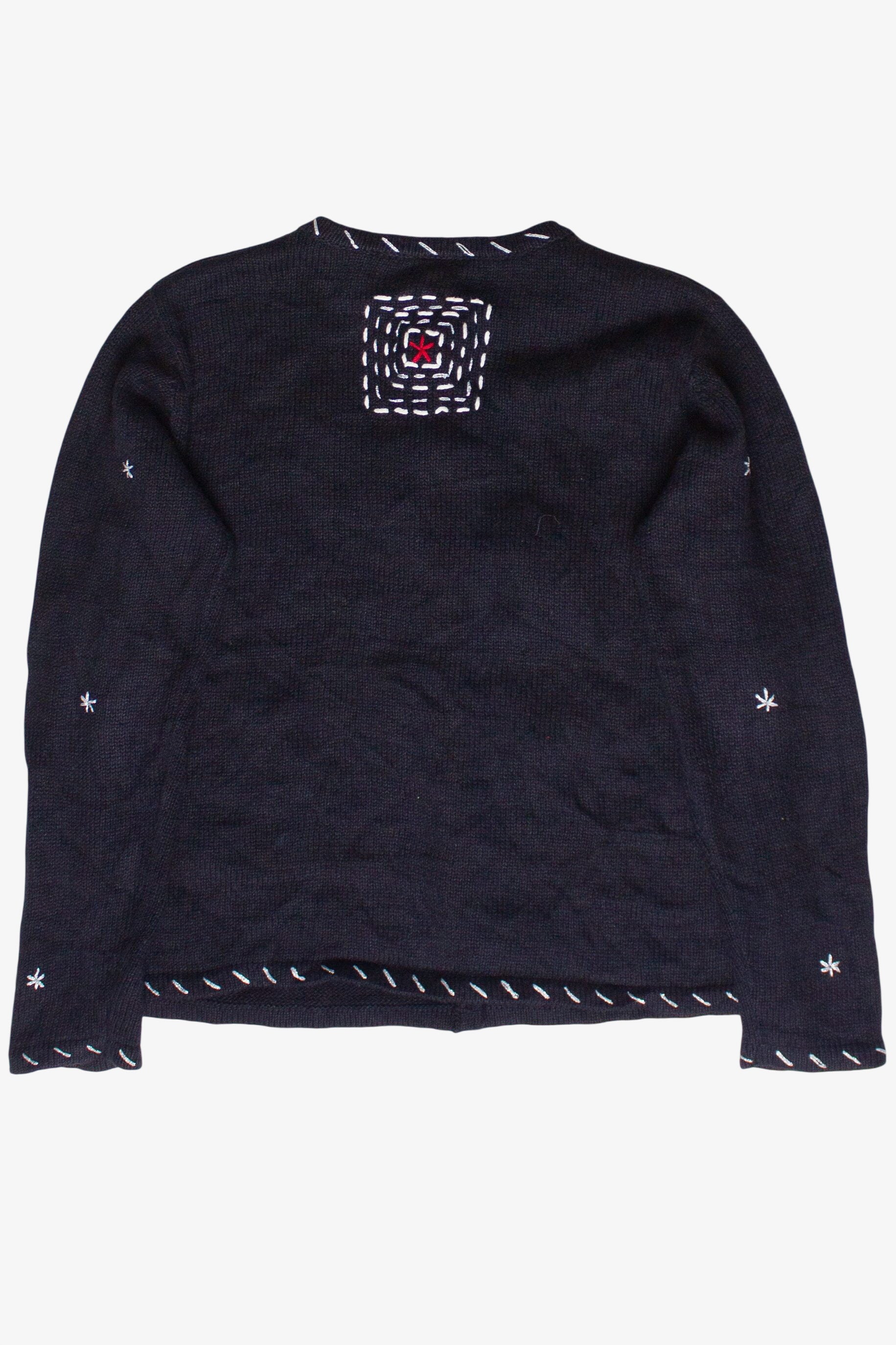Vintage Embroidered Trees and Stars Patches Ugly Christmas Sweater