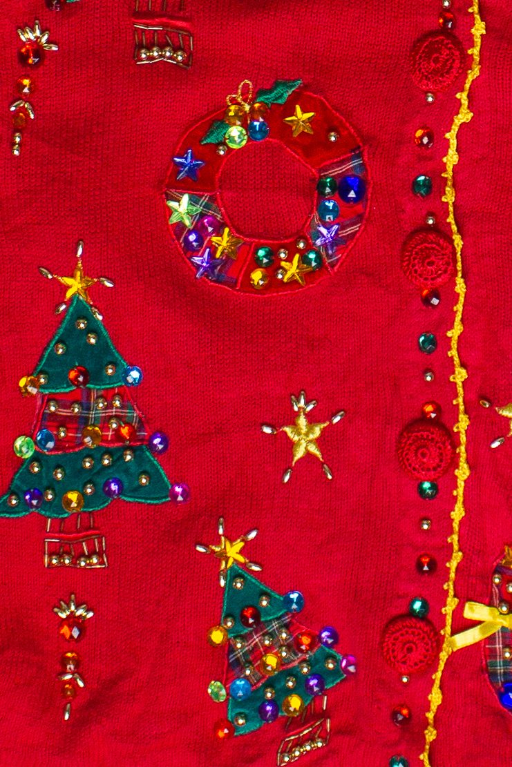 Vintage Victoria Harbour Bejeweled Christmas Wreaths and Trees Ugly Christmas Sweater